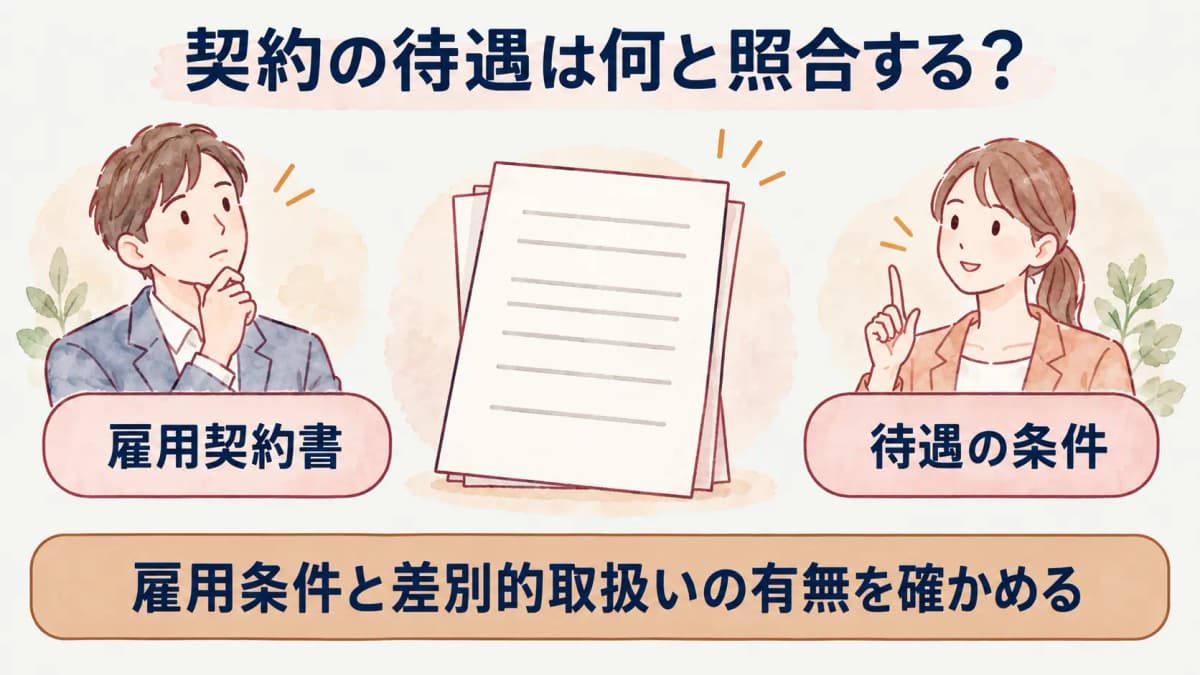 雇用契約書と待遇の確認項目を並べた図