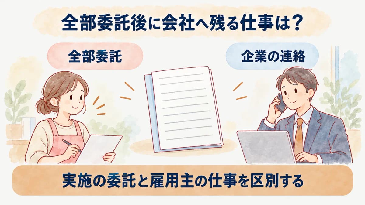 全部委託後も企業に残る契約と連絡の仕事を示す図